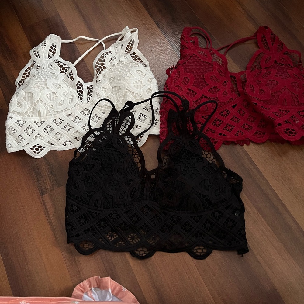 Lace Bralette Set in White, Red, and Black
